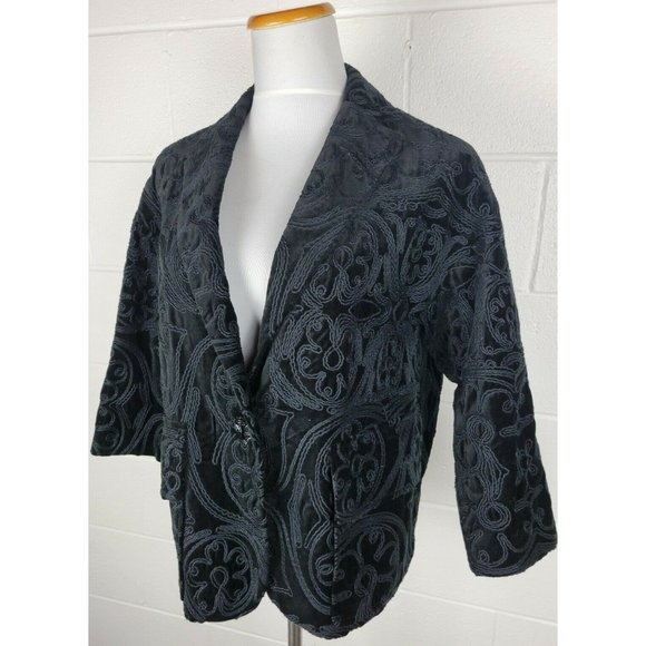 NWOT Nanette Lepore Take A Chance Embroidered Black Velvet Jacket Blazer M - Picture 2 of 12